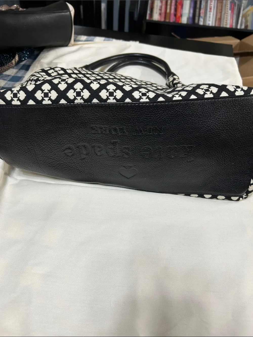 kate spade Black & White Geometric Tote with Pink Stripe